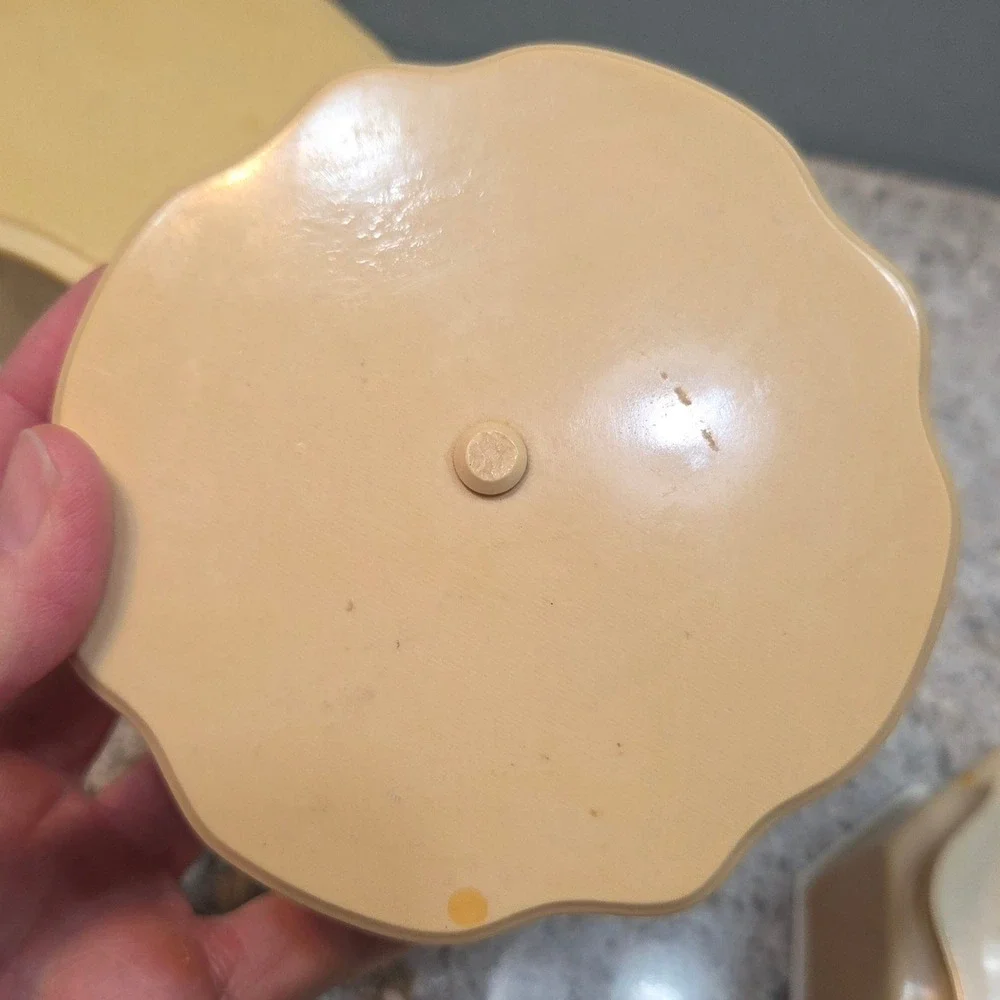 Vintage Fairfax Celluloid Vanity Boxes Cream Scalloped Art Deco Dresser Jars 4pc